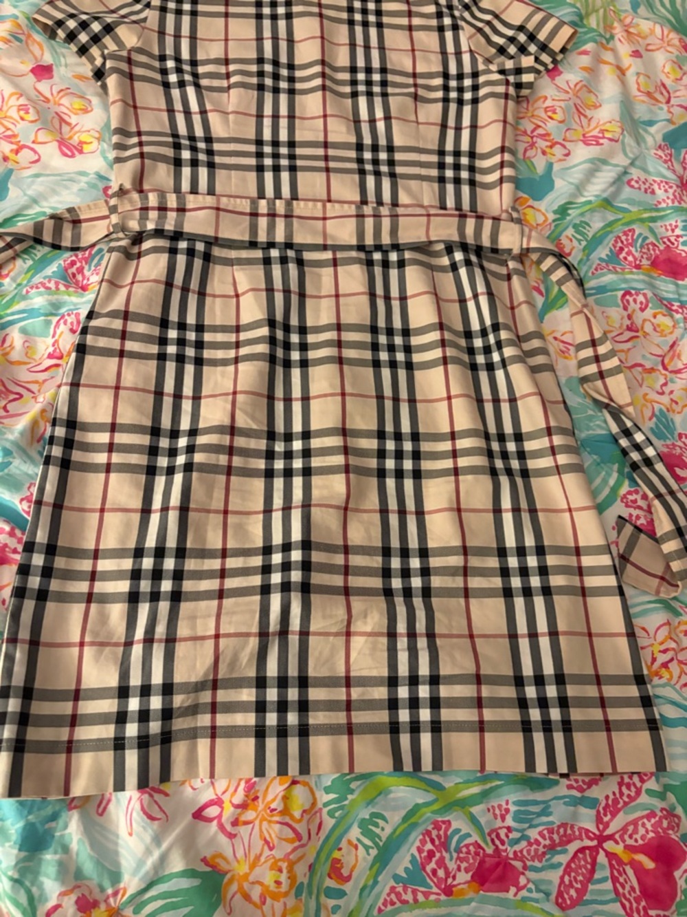 BURBERRY Beige Plaid Button-Front Shirt Dress with Belt - Picture 11 of 12